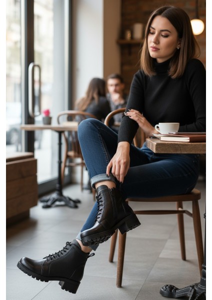 Modesa Hakiki Deri Siyah Fermuarlı&bağcıklı Kadın Bot fırsatları