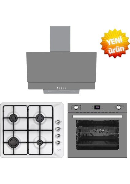 ve Afm Tech Markalı / Meen Emaye Ocak / Ankastre Beyaz Set ( 31 221 + FM7710 + FM3407 )