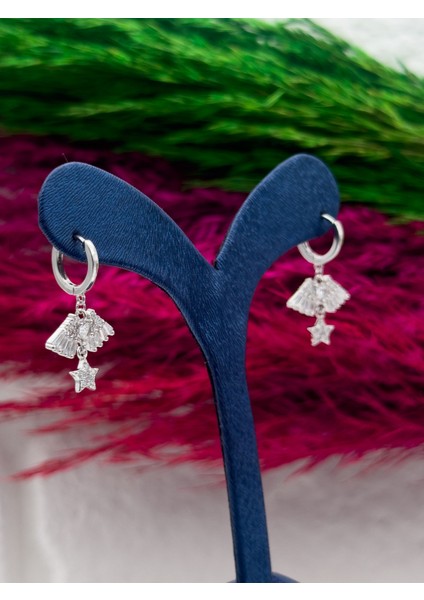 925 Ayar Gümüş Özel Tasarım Melek Kanadı & Yıldız Modeli Zarif Kadın Küpe