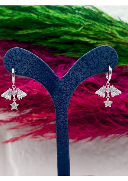 925 Ayar Gümüş Özel Tasarım Melek Kanadı & Yıldız Modeli Zarif Kadın Küpe modelleri