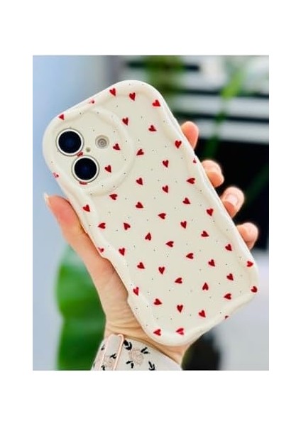 Go Aksesuar 16 ile Uyumlu Dalgalı Kırmızı Kalpler Tasarımlı Silikon Kılıf modelleri