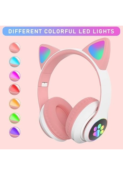 LED Işıklı Kedi Kulaklı Kablosuz Bluetooth Kulaklık – Çocuklar Için Katlanabilir, Derin Baslı Hifi, Tf Kart ve Aux Girişli, Kız/erkek Uyumlu modelleri