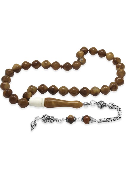 925 Ayar Gümüş Kral Zincir Püsküllü Istanbul Kesim Deve Kemiği Detaylı Kuka Tesbih