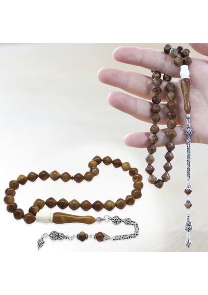 925 Ayar Gümüş Kral Zincir Püsküllü Istanbul Kesim Deve Kemiği Detaylı Kuka Tesbih fiyatları