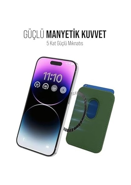 ile Uyumlu Magsafe Özellikli Deri Cüzdan 15 Pro Max/15 Plus/15 Pro/15, 14 Pro Max/14 Plus/14 Pro/14, 13 Pro Max/13 Pro/13, 12 Pro Max/12 Pro/12 (Koyu Yeşil) modelleri