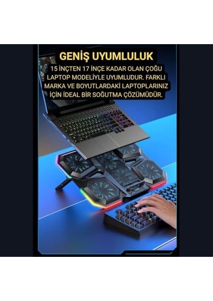 6 Fanlı Rgb Işıklı Laptop Soğutucu, 7 Kademeli Yükseklik Ayarlı 2400RPM Süper Soğutucu modelleri