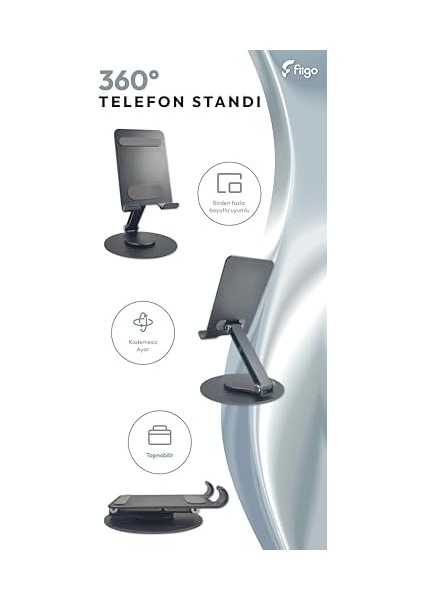 Telefon Standı Katlanabilir Çok Fonksiyonlu 360 Derece Dönebilen Metal Gray fiyatları