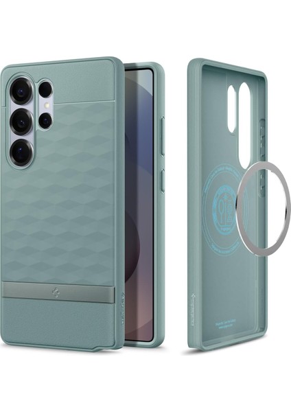 Galaxy S25 Ultra ile Uyumlu Kılıf Parallax Mag Hava Kanalı Teknolojisi Askeri Sınıf Koruma Green 3 Boyutlu Tasarım Kapak - ACS09053