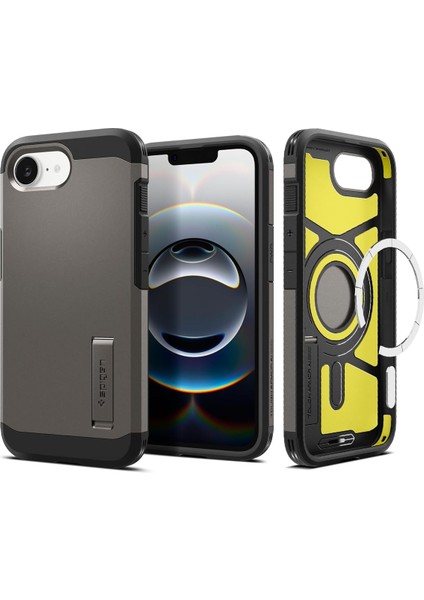 16E ile Uyumlu Ekstra Dayanıklı Magsafe Kılıf Tough Armor Ai Hava Kanalı Teknolojisi Askeri Sınıf Koruma Magfit Kickstand&apos;lı Gunmetal Çift Katman Kapak - ACS09136