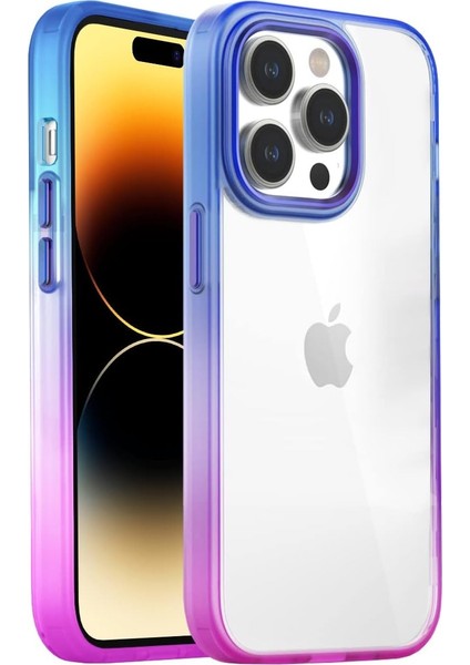 14 Pro Air Bumper Kılıf Darbe Önleyici Arkası Şeffaf Gökkuşağı Kapak, Pembe Mavi