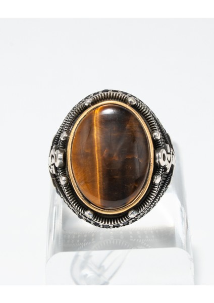 Kaplan Gözü Taşlı 925 Ayar Gümüş Erkek Yüzük – Güç, Cesaret ve Asaletin Sembolü