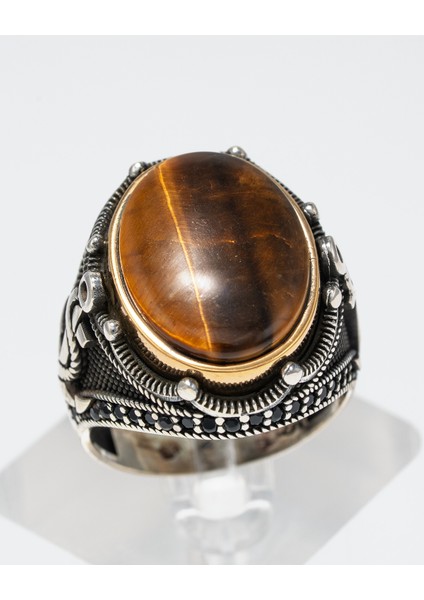 Kaplan Gözü Taşlı 925 Ayar Gümüş Erkek Yüzük – Güç, Cesaret ve Asaletin Sembolü fiyatları