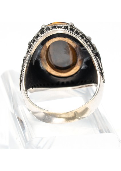 Kaplan Gözü Taşlı 925 Ayar Gümüş Erkek Yüzük – Güç, Cesaret ve Asaletin Sembolü