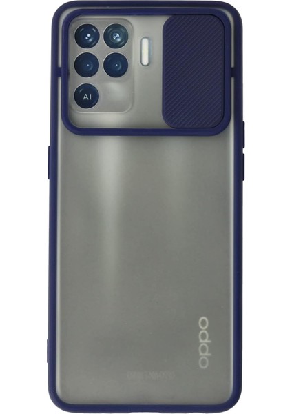 Oppo Reno 5 Lite Kılıf Lens Sürgülü Mat Silikon - Lacivert