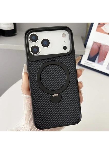 17 Pro Max ile Uyumlu Kılıf Karbon Fiber Görünümlü ile Uyumlu Stand Olabilen Carbon Tam Gövde Koruyucu Telefon Kılıfı