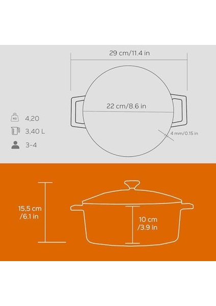 Metal Döküm Yuvarlak Tencere, 22 cm modelleri