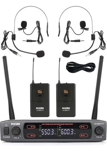 LV-502Y Uhf 2X24 Kanal Çiftli Telsiz Kablosuz Mikrofon ( Hediyeli)