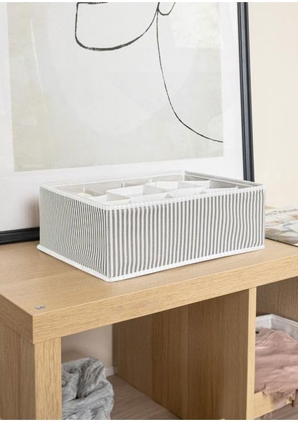 Çekmece Düzenleyici, 12 Bölmeli, 31X25X12 Cm, Gri Çizgili, Katlanabilir Dolap Içi Organizer