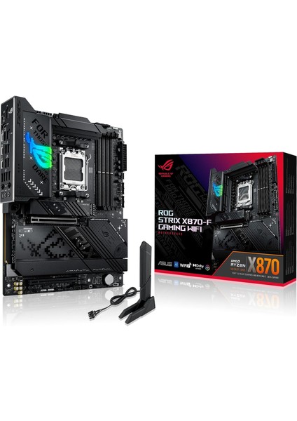 Rog Strıx X870-F Gamıng Wıfı Amd X870 Am5 Ddr5 8000 Dp HDMI 2xusb4 4x M2 Usb3.2 Wifi 7 + Bt Aura Rgb 5gbit Lan Atx 16+2+2 Güç Aşamaları, Çift Usb4, 4xm.2 Slot, Pcıe 5.0 Anakart