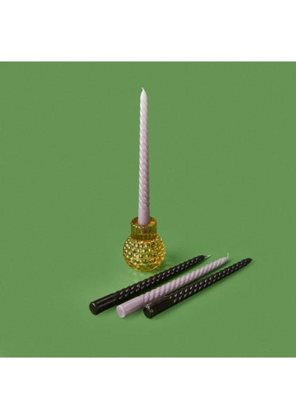 4'lü Burgulu Parlak Şamdan Mumu - Gri / Siyah - 25 cm fiyatları