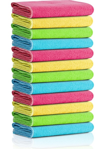 Cleanıng | Mikrofiber Temizlik Bezi | Klasik Serii | 250 Gsm |, Mutfak Bezi | Bulaşık Kurulama Bezi | 4 Renk X12 Adet