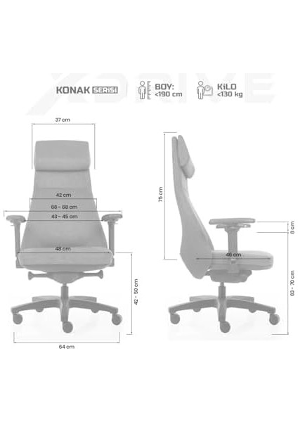 Konak Çalışma Koltuğu Large Kumaş Gri modelleri