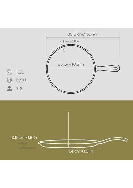 Döküm / Pizza / Pancake Tavası, Yuvarlak Metal Saplı 26CM Siyah fiyatları