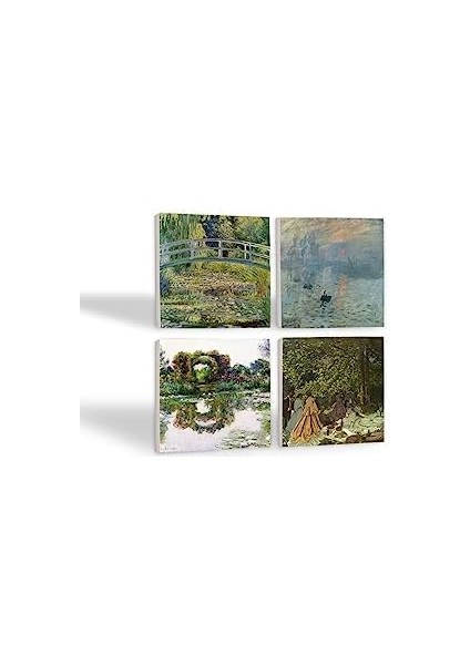 Gül Çiçekli Kemer, Kırda Öğle Yemeği, Izlenim Gün Doğumu, Gölü Taş Altlığı Seti - 4 Parça - Dekoratif, Mutfak Aksesuarı, 10X10 Cm, Kaydırmaz Tabanlı SC530 modelleri