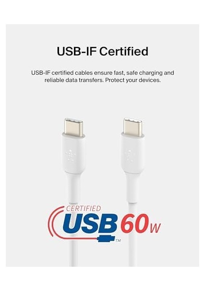 Usb-C - Usb-C Kablosu (1m/3.3ft), 15, 15 Pro, 15 Pro Max, 15, S23, S22, Not, Piksel, iPad Pro, Usb-C Kablosu Için Usb-C Hızlı Şarj Kablosu - Beyaz (2&apos;li modelleri