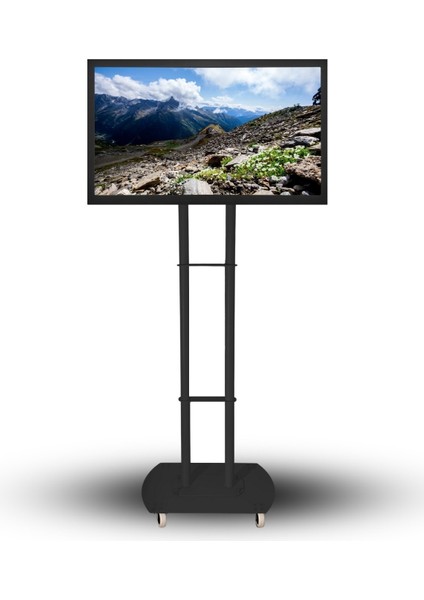 Tekerlekli Televizyon Askı Aparatı / Ünitesi Siyah Renk (Demonte Ürün)