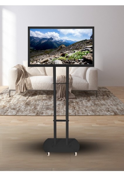 Tekerlekli Televizyon Askı Aparatı / Ünitesi Siyah Renk (Demonte Ürün) indirimleri