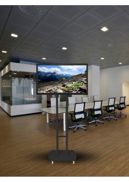 Tekerlekli Televizyon Askı Aparatı / Ünitesi Siyah Renk (Demonte Ürün)