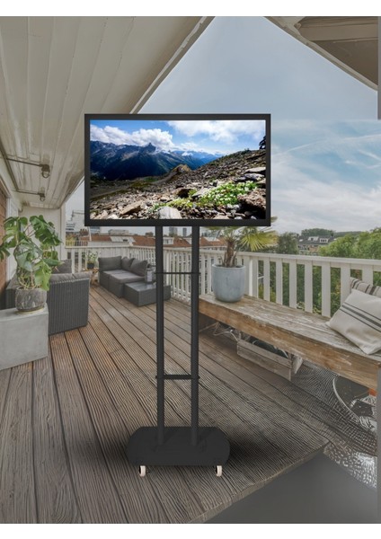 Tekerlekli Televizyon Askı Aparatı / Ünitesi Siyah Renk (Demonte Ürün)