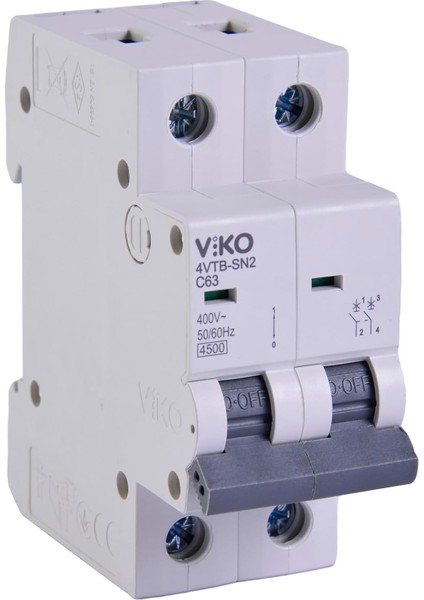 4VTB-2C63 Otomatik Sigorta 4,5ka C Tipi 2 Kutup 63A