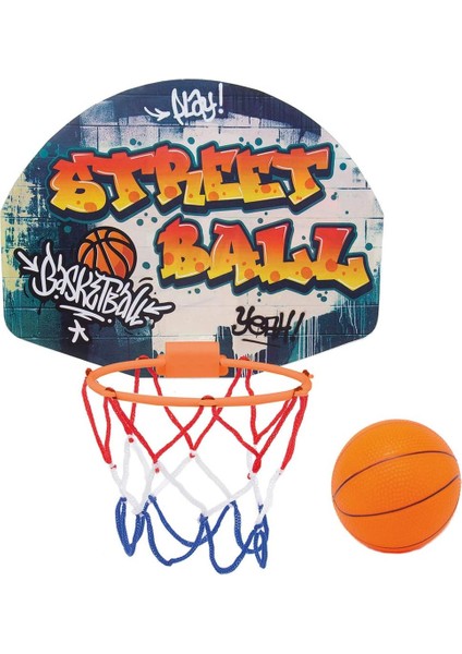 107406024 Basketbol Seti, Kapı Askılı, Tahta 27 x 5 x 21 Cm, Fileli Pota 15 Cm, Top 8,6 Cm, 3 Yaş ve Üzeri