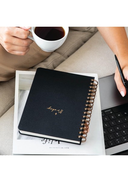 A5 Spiralli Sert Kapak Tarihsiz Not Defteri Siyah