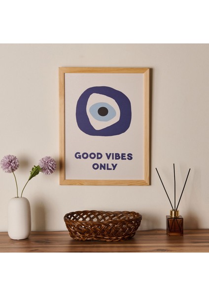 Deco Good Vibes Only Duvar Panosu - Mavi / Beyaz - 30X40 cm