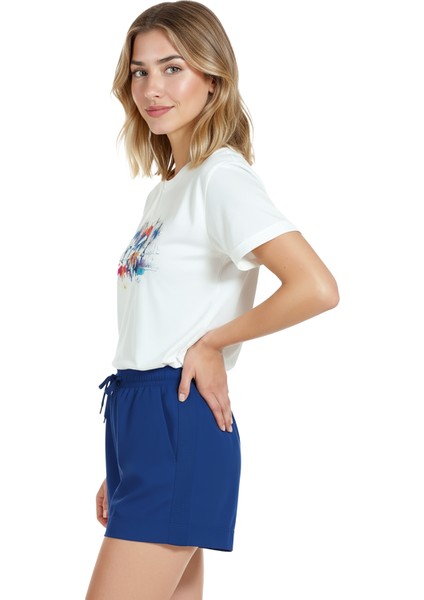 Kadın Beyaz Relaxed Fit %100 Pamuk Tişört – Şehir Bisikletçi Suluboya Baskılı fiyatları