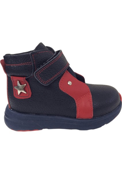1001 Ridente Lacivert Kırmızı Bebe Erkek Çocuk Bot % 100 Deri Lastik Vetek Cırtlı