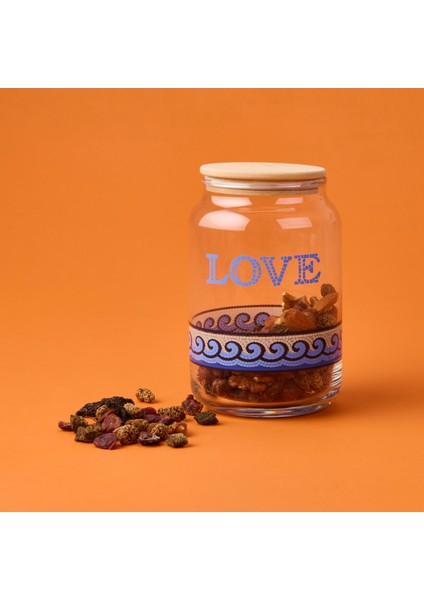 Blue Mosaiq Love Kapaklı Cam Kavanoz - Renkli - 970 ml fiyatları