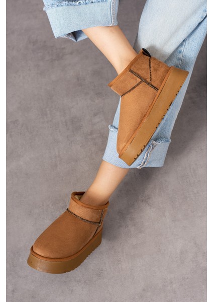 Kadın Taba Mini Süet Içi Kürklü Yüksek Kalın Taban Kışlık Bot