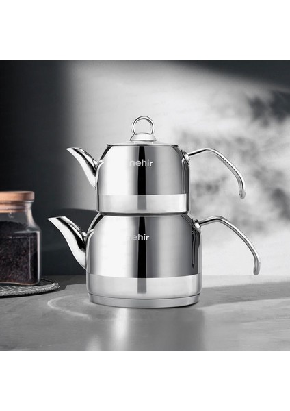 Lotus Midi Çelik Çaydanlık Takımı - Gri - 1,9 Lt + 1,3 Lt