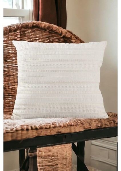 Dokuma TASARIM%100 Pamuklu 45X45CM Kırlent Kılıfı Krem Bej