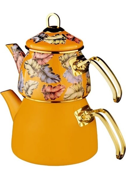 Summer Desenli Kilitli Kapaklı Emaye Demlik