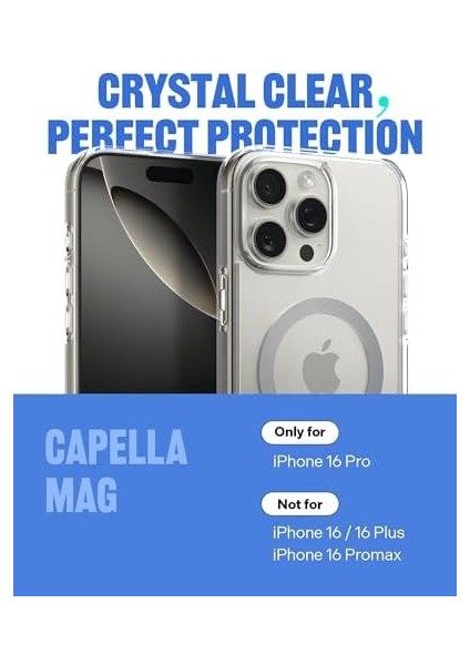 16 Pro ile Uyumlu Ince Magsafe Kılıf Capella Mag Sararma Karşıtı Hava Kanalı Teknolojisi Askeri Sınıf Koruma Clear Gray Şeffaf Kapak - ACS08306 fiyatları