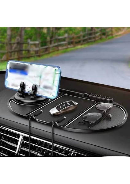 Araç Içi Kaydırmaz Telefon Tutucu ve Torpido Düzenleyici – Numara Göstergeli, 360° Dönebilen, Çok Fonksiyonlu Kaymaz Silikon Mat – 25X18 Cm, Siyah fiyatları