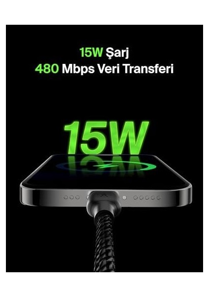 Boost Şarj Örgülü Usb-C Kablosu 3 M, Siyah modelleri