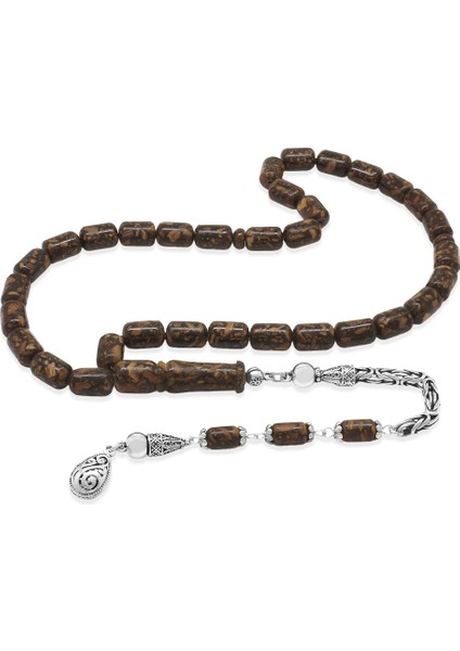 925 Ayar Gümüş Kral Zincir Püsküllü Kapsül Kesim Kahverengi Kokulu Tarçın Ağacı Tesbih