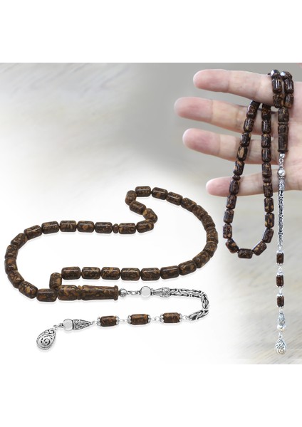 925 Ayar Gümüş Kral Zincir Püsküllü Kapsül Kesim Kahverengi Kokulu Tarçın Ağacı Tesbih fiyatları