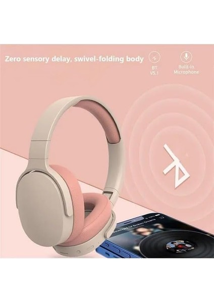 Bluetooth Kafa Üstü Kulaklık - Bej Renk, Uzun Pil Ömrü ve Yüksek Ses KALITESI,BEJ,100 Saat Bekleme Süresi, Mikrofonlu, Güçlü Bas modelleri